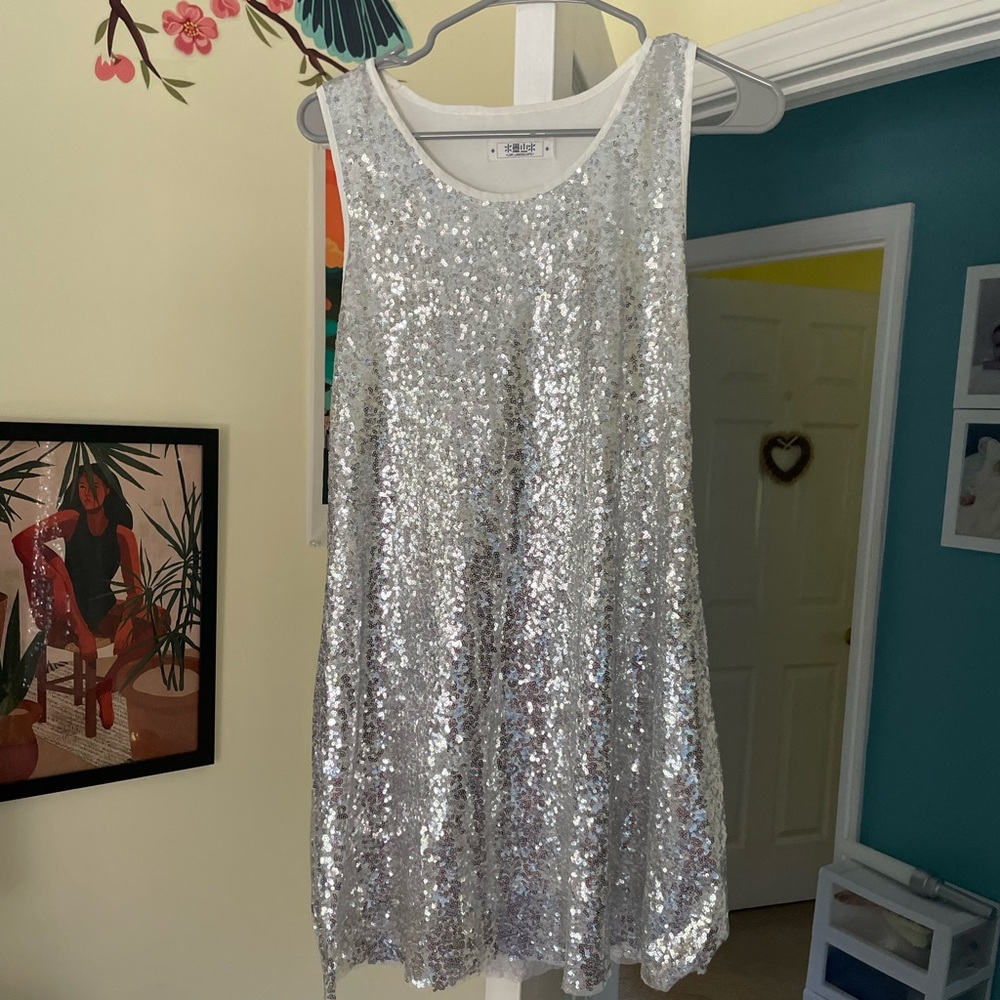 Silver sequin lined tank dress